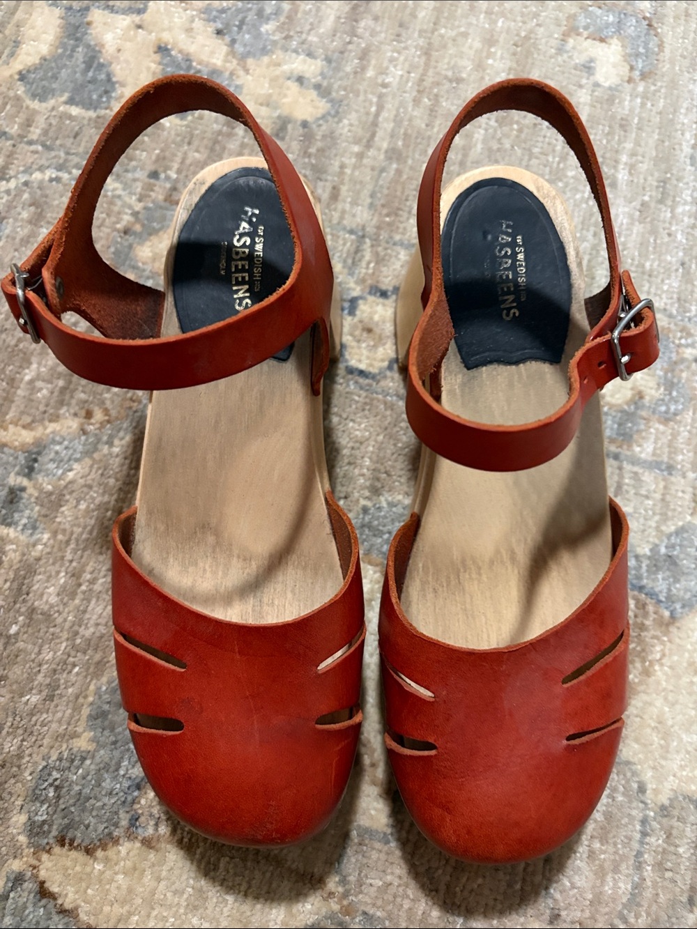 Swedish Hasbeens Red Leather Slingback Clogs